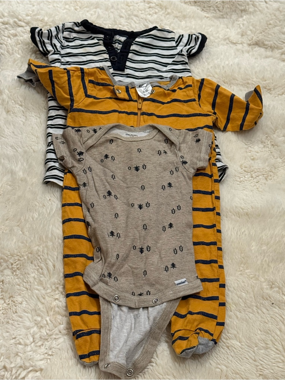 Gerber Mustard Yellow Navy Stripe and Tan Bodysuit Set